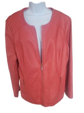Alfani Coral-Red Zip Front Faux  Leather Jacket, 2X
